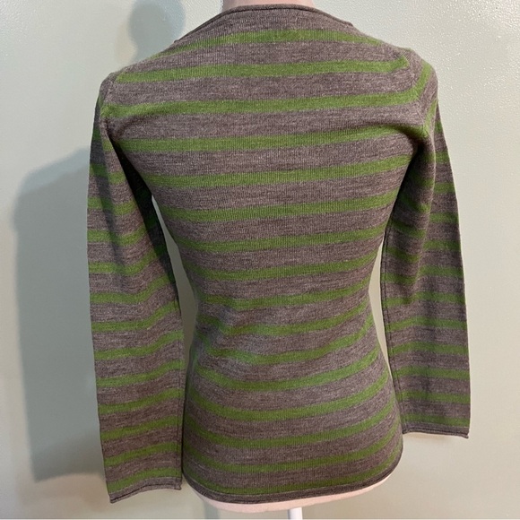 Brunella Gori Womens Morino Wool Made In Italy Sweater Green Bei Stripes M NWT - Picture 2 of 12